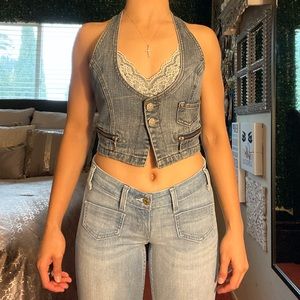 Bongo Halter Button Up Denim Vest